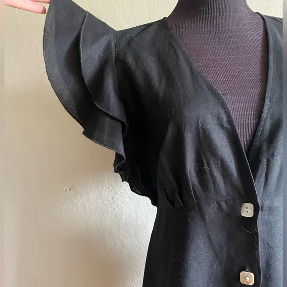 Linen cocktail Black Dress with Ruffle Sleeves - Picture 17 of 17